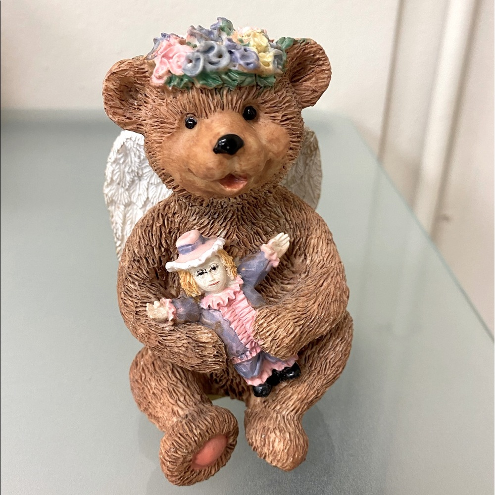 Resin Bear Angel With Doll Baby  4.5" Tall